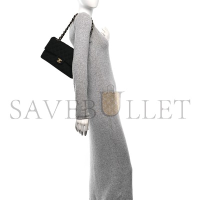 CHANEL JERSEY QUILTED MEDIUM DOUBLE FLAP BLACK  (25*17*7cm)